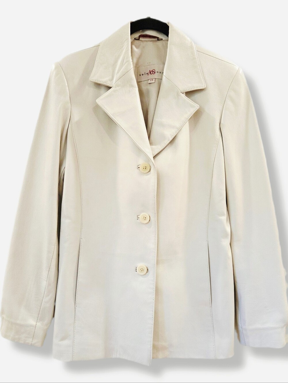 Vintage 90s Cream Leather Blazer Selection A&S | Made in Canada | Tailored S–M